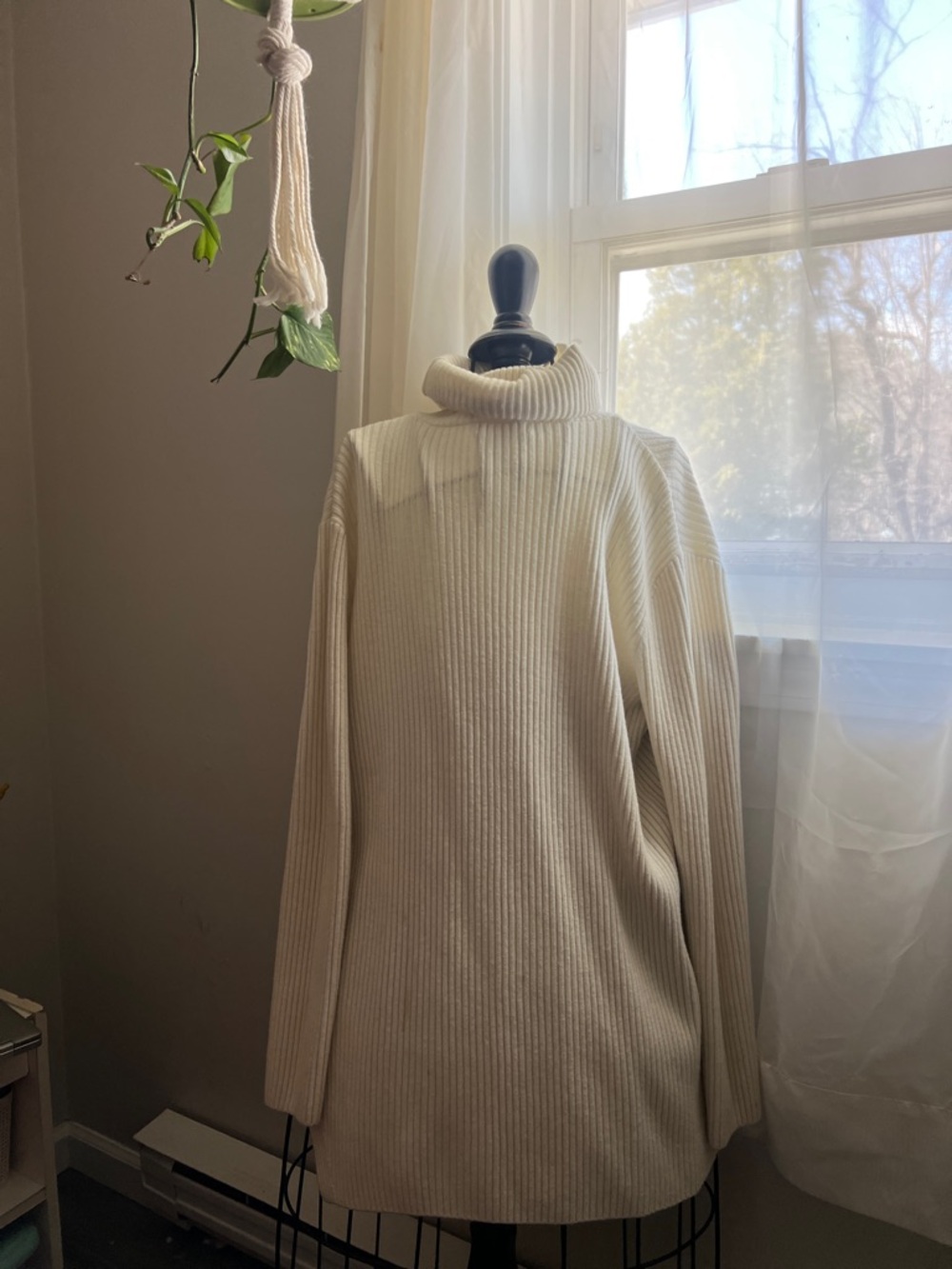 H&M Cream Ribbed Turtleneck Sweater Dress